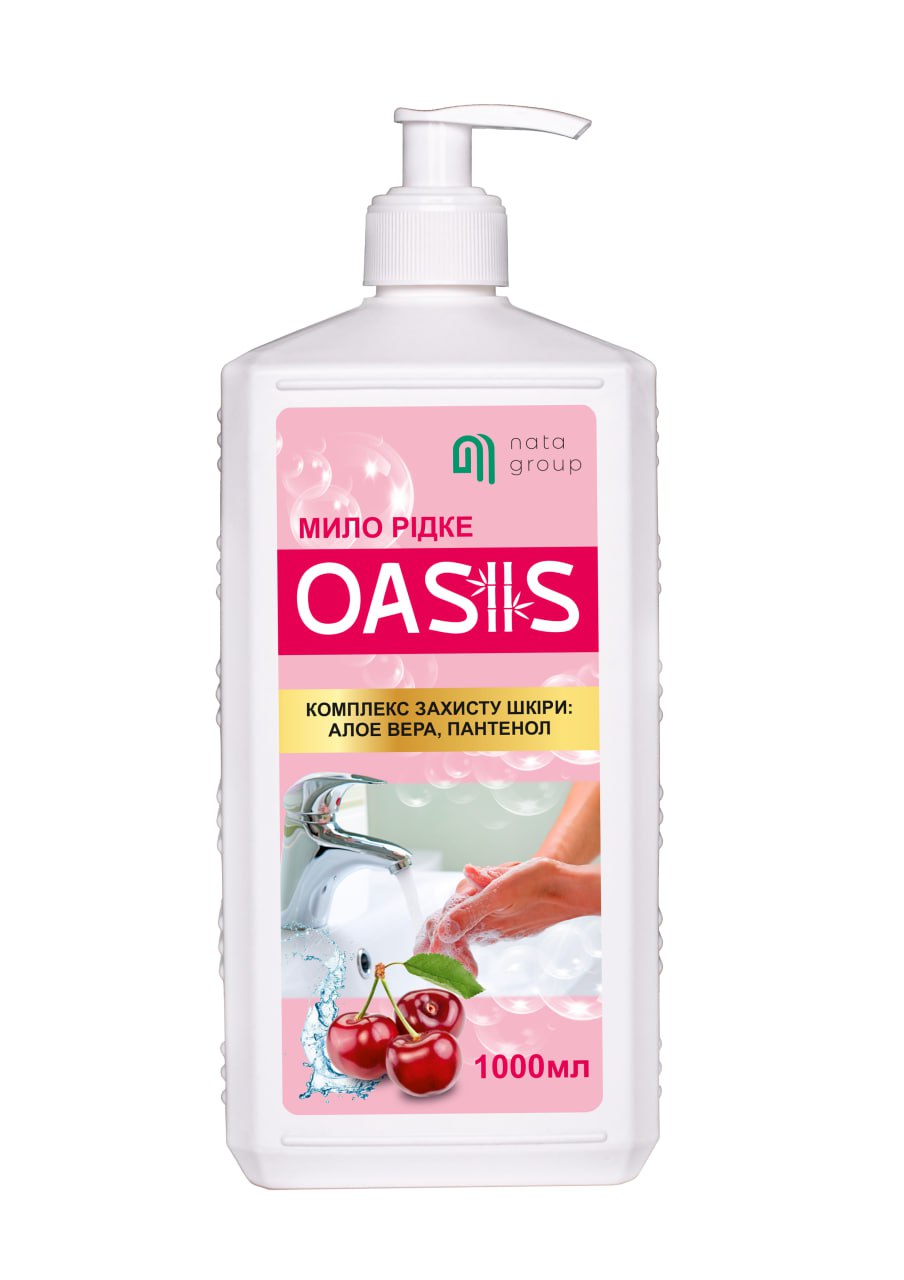 Mydło w płynie "NATA-OASIS" o zapachu wiśni, butelka 1000 ml z dozownikiem