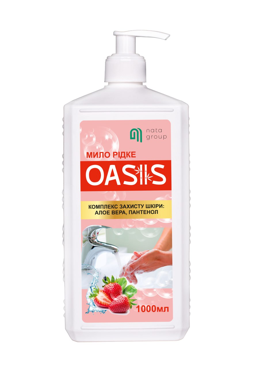Mydło w płynie "NATA-OASIS" o zapachu truskawki, butelka 1000 ml z dyszą dozującą