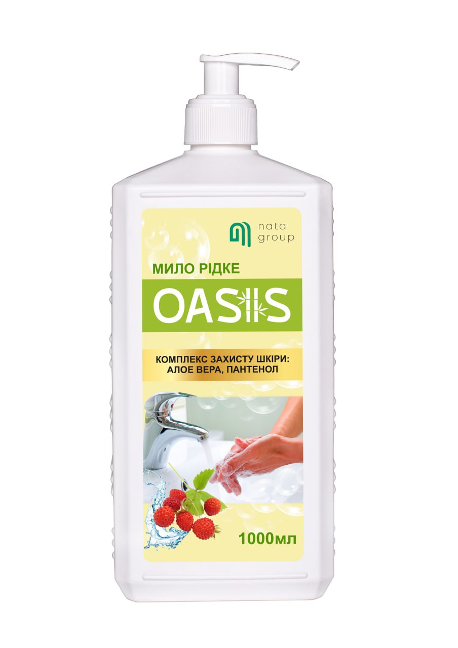 Mydło w płynie "NATA-OASIS" o zapachu dzikiej truskawki, butelka 1000 ml z dozownikiem