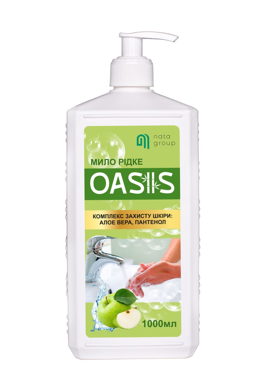 Mydło w płynie "NATA-OASIS" o zapachu jabłka, butelka 1000 ml z dozownikiem
