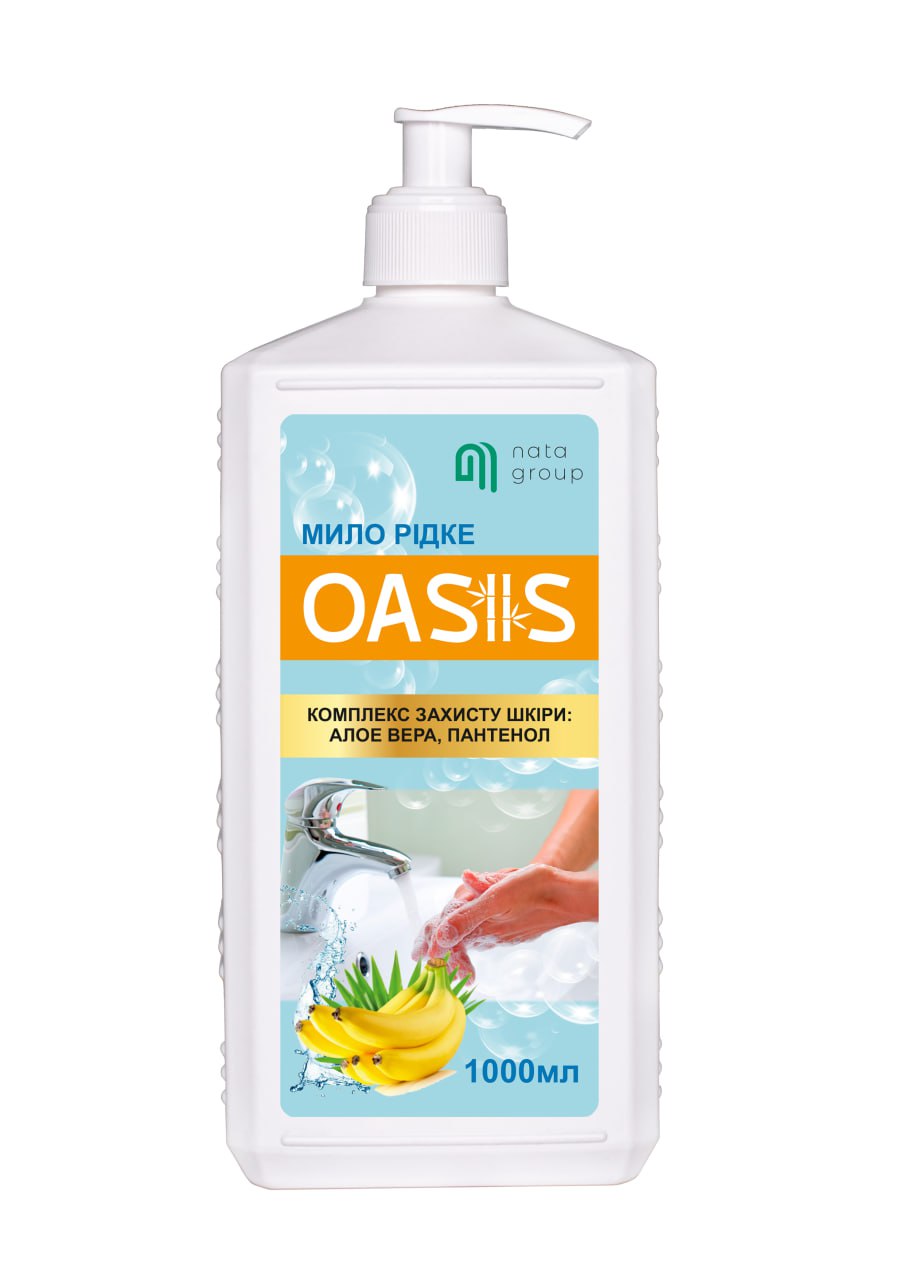 Mydło w płynie "NATA-OASIS" o zapachu banana, butelka 1000 ml z dyszą dozującą