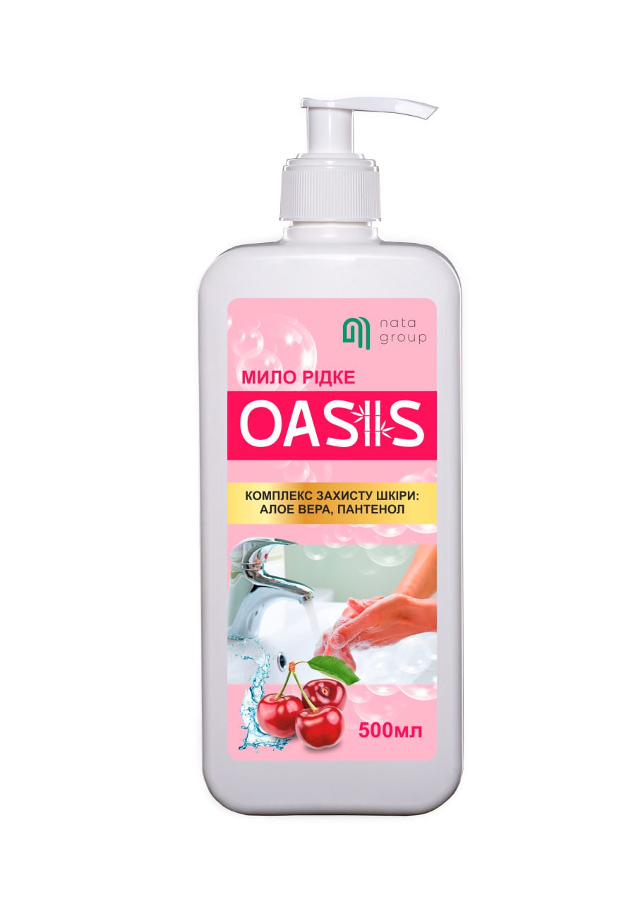 Mydło w płynie "NATA-OASIS" o zapachu wiśni, butelka 500 ml z dyszą dozującą