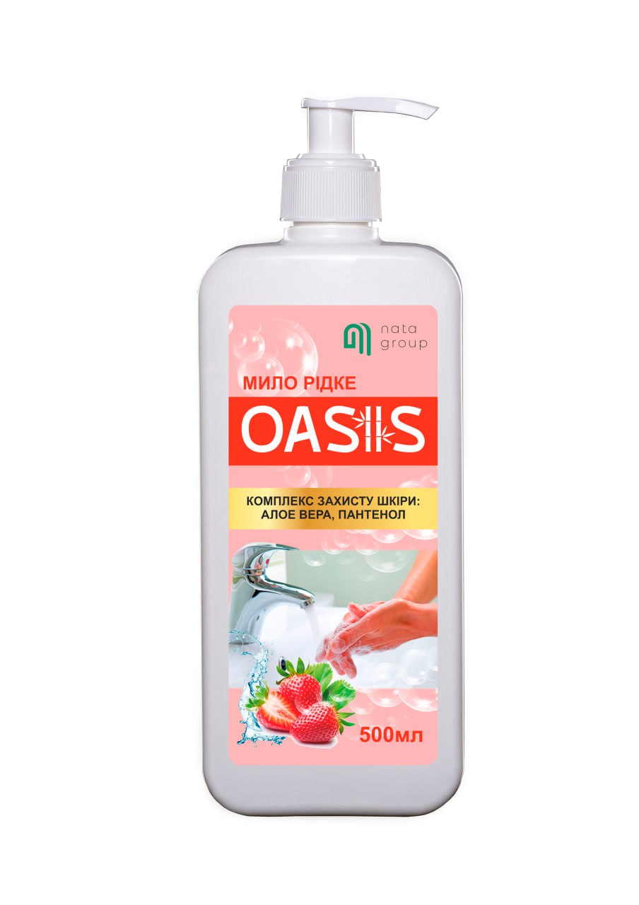 Mydło w płynie "NATA-OASIS" o zapachu truskawki, butelka 500 ml z dyszą dozującą